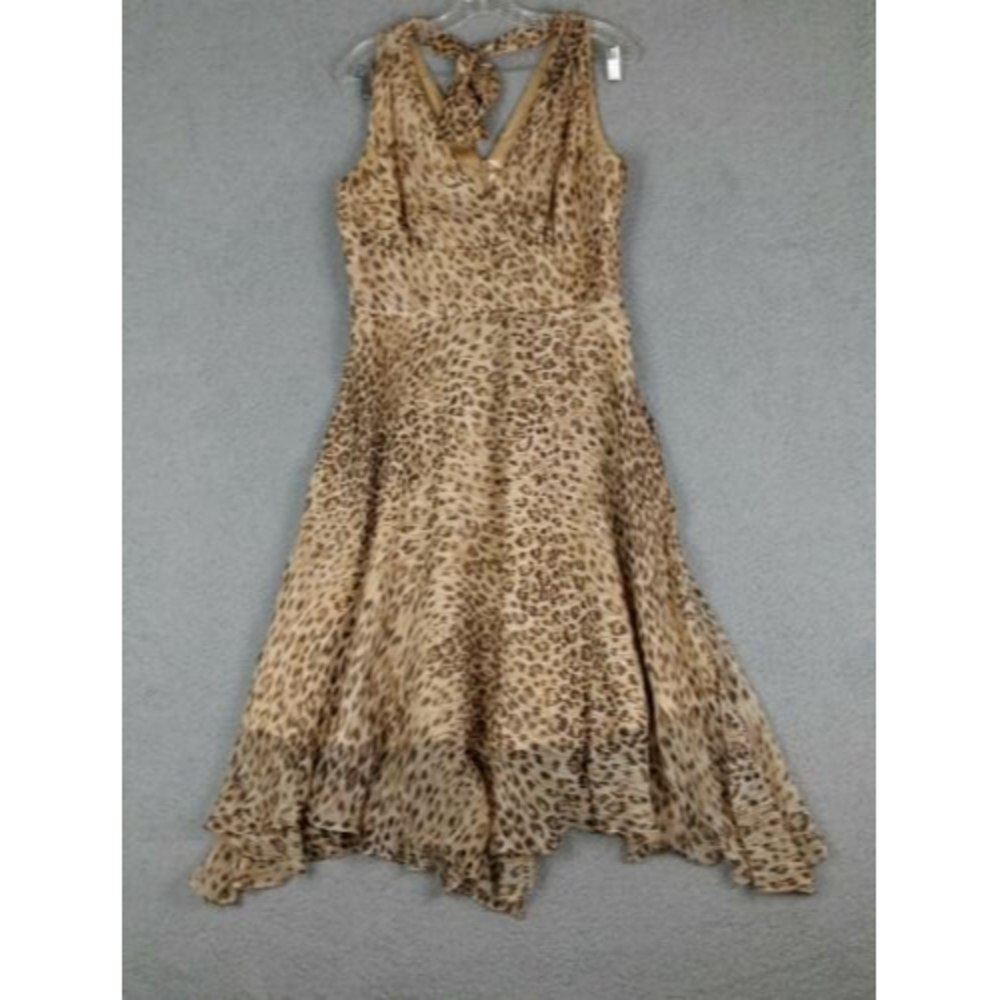 Scene By Donna Ricco Size M Leopard Print Flowy Halter Dress Silk Lining